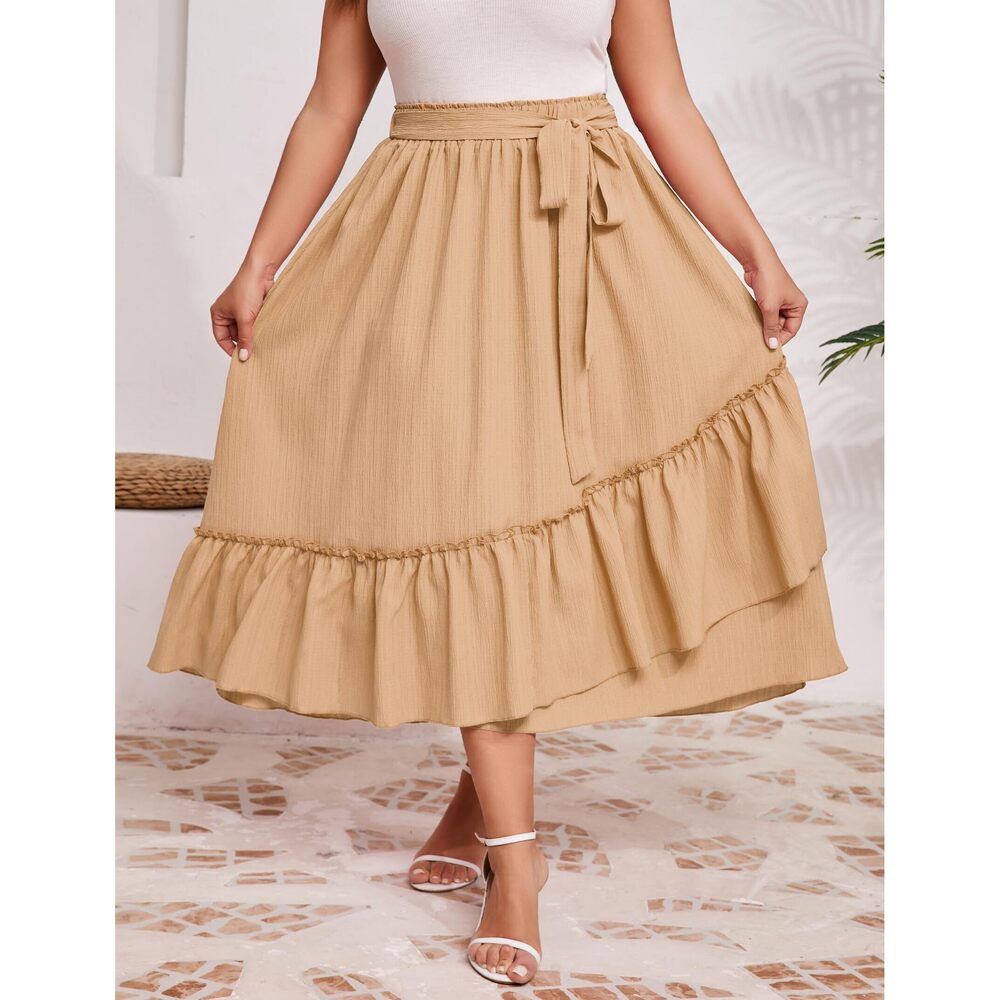 4944 Summer High Waist Skirt Boho Tie Knot Maxi Skirt Casual Beach Ruffled - Picture 5 of 6